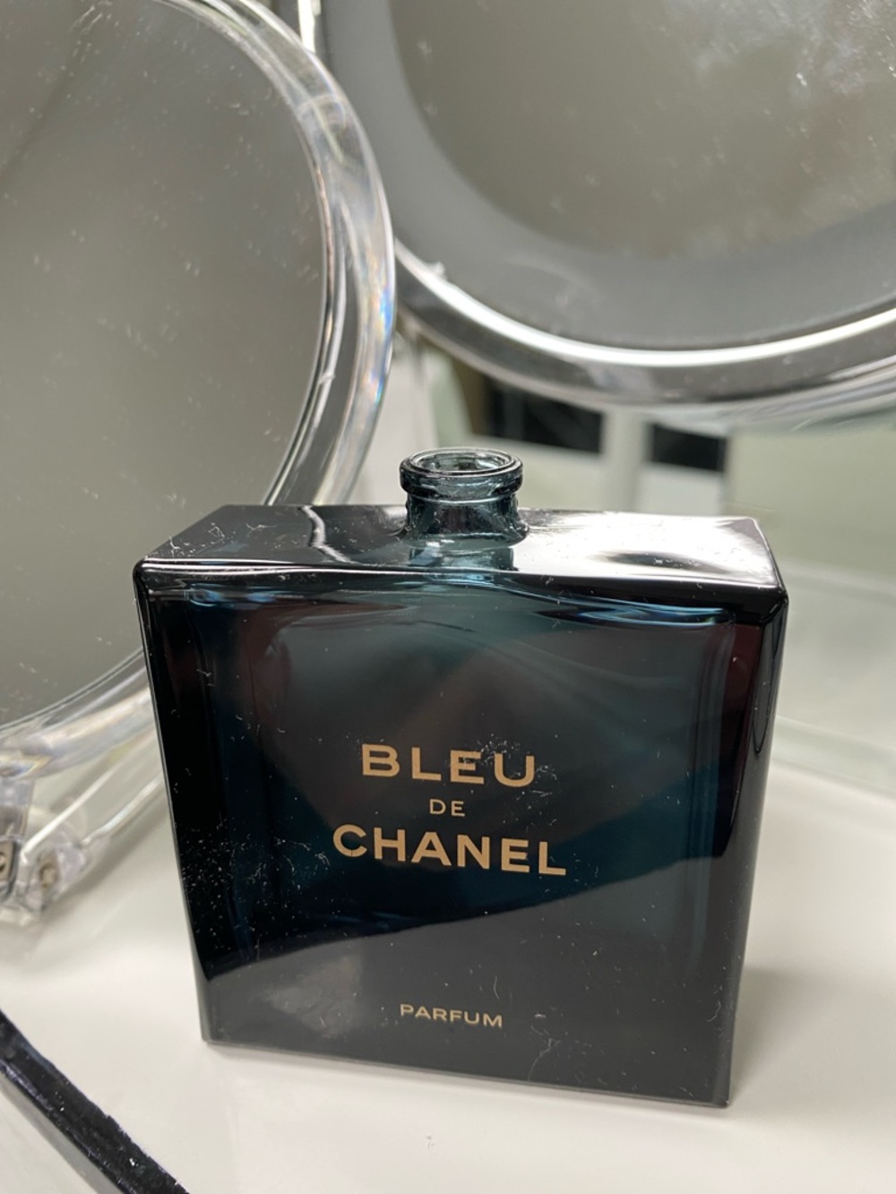 CHANEL Bleu de Chanel Parfum Bottle - Deep Teal with Gold Lettering